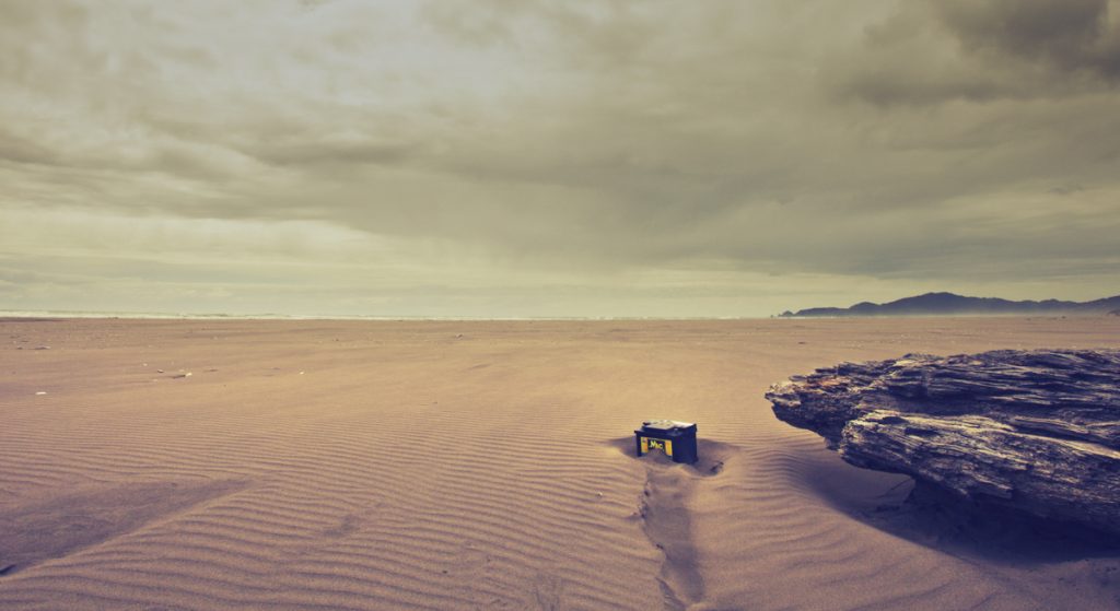 It is difficult not to reflect on the trash left behind by human beings when one stumbles across an abandoned toxic battery on a pristine deserted beach.